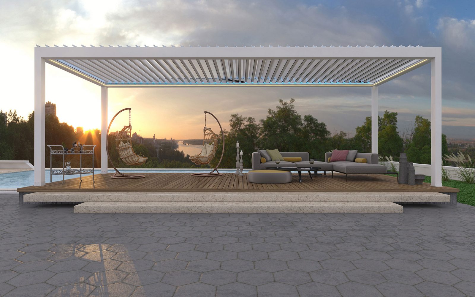B-Cube Galaxy pergola overlooking a landscape
